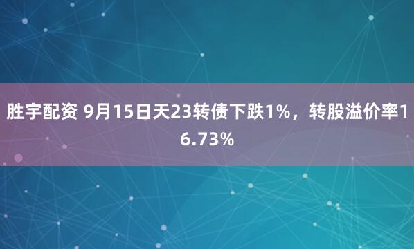 胜宇配资 9月15日天23转债下跌1%，转股溢价率16.73%