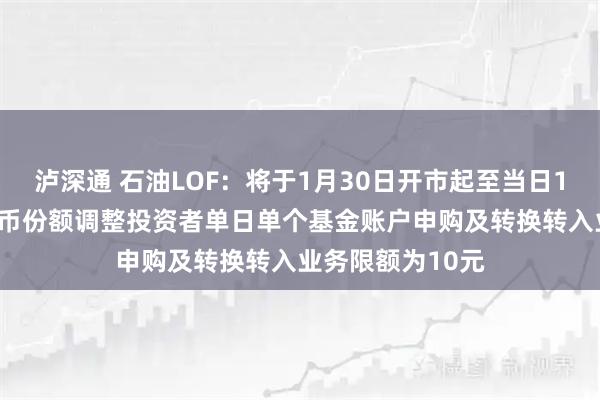 泸深通 石油LOF：将于1月30日开市起至当日1030停牌，人民币份额调整投资者单日单个基金账户申购及转换转入业务限额为10元